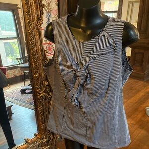 New York & Company Navy Striped Bow Blouse
